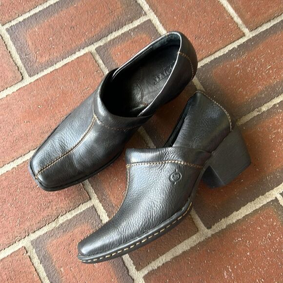 Born Leather Heeled Split Toe Clogs Black Size 7 - Picture 4 of 9